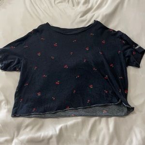 Black crop top, with cherry pattern